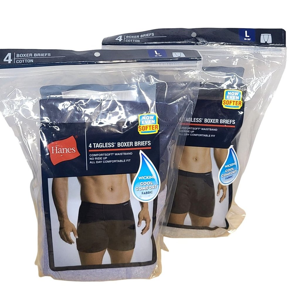 Hanes Mens 2- 4 Pk FreshIQ Blue Black Gray Boxer Brief Comfortsoft Waistband Lrg